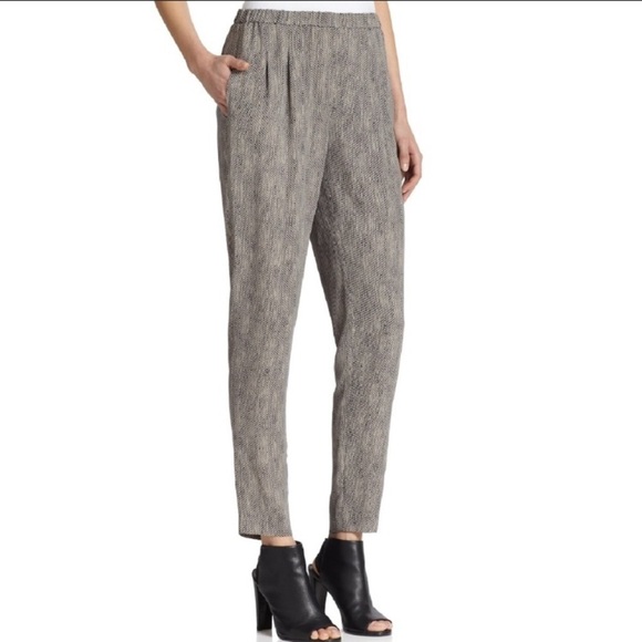 - Eileen Fisher Black Grey Snakeskin Print 100% Silk Elastic Waist Pant - Picture 1 of 11